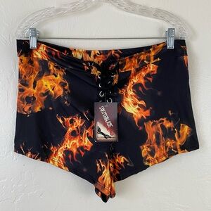 Switchblade Stiletto Size XL Black & Orange Retro Flame Tie-up High Waist Short